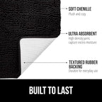 GORILLA GRIP Plush Absorbent Shaggy Chenille Bath Rug Mat for Square Toilet Base with Rubber Backing, Machine Washable Rugs, Soft Microfiber Contour Mats for Toilets, Bathroom Decor, Black