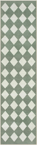 Lahome Checkered Washable 2x6 Green Runners for Hallways Non Slip, Ultra-Thin Kitchen Bathroom Runner Rugs, Moroccan Trellis Throw Carpet Runner for Bedroom Entryway Decor (2'x6',Green)