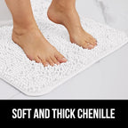 GORILLA GRIP Bath Rug Mat 70x24, Thick Soft Absorbent Chenille, Quick Dry Microfiber Mats, Rubber Backing Washable Shower Floor Rugs, Bathmat Runner, US Designed Bathroom Home Decor Accessories White