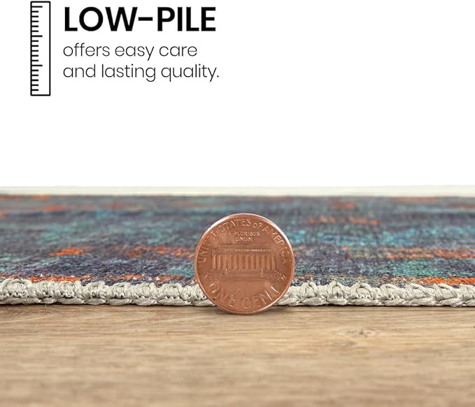 GLN Rugs Contemporary Collection - Machine Washable Area Rug, Contemporary Washable, Non Slip, Low Pile Chenille Rug, Living Room, Bedroom, Kitchen Rug (5'3" Round Midnight/Multi)