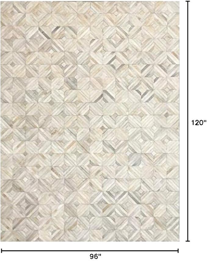 Premium Diamond Patterned Leather Area Rug, Luxury Non Slip Floor Accent for Dining Room, Living Room, Entryway, Elegant Collection Indoor Carpet, Color: White, Size: 8X10 ft