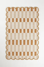 Hand-Tufted Wool Area Rug with Scalloped Edges, Beige and Green Plaid Pattern, Cozy and Soft Accent Rug for Living Room, Bedroom, and Nursery, Handmade Decorative Rug
