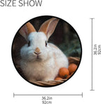 Soft and Cozy 3ft Small Round Rug Non-Slip, Washable Indoor/Outdoor Rug for Home Decor Adorable Bunny Eating Carrot Picnic Basket Print.