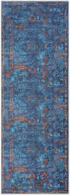 GLN Rugs Contemporary Collection - Machine Washable Area Rug, Contemporary Washable, Non Slip, Low Pile Chenille Rug, Living Room, Bedroom, Kitchen Rug (2'6" x 7' Midnight/Multi)