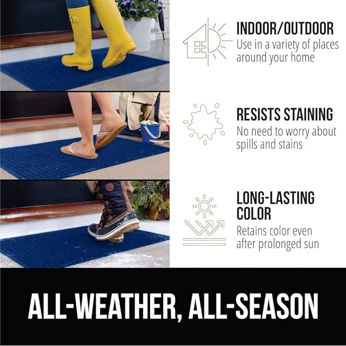 GORILLA GRIP Front Door Mat, Indoor Outdoor Ultra Absorbent HydroAbsorb Doormat, Absorbs Up to 1.7 Cups of Water, Stain and Fade Resistant, Rubber Backing Doormats, Captures Dirt, 29x17 Blue