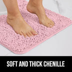 GORILLA GRIP Bath Rug Mat 60x24, Soft Absorbent Chenille, Quick Dry Microfiber Mats, Rubber Backing Washable Shower Floor Rugs, Bathmat Runner, US Designed Bathroom Home Decor Accessories Light Pink