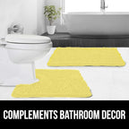 GORILLA GRIP Plush Absorbent Shaggy Chenille Bath Rug Mat for Oval Toilet Base with Rubber Backing, Machine Washable Rugs, Soft Microfiber Contour Mats for Toilets, Bathroom Decor, Yellow