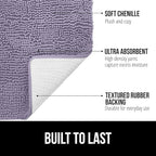 GORILLA GRIP Plush Absorbent Shaggy Chenille Bath Rug Mat for Square Toilet Base with Rubber Backing, Machine Washable Rugs, Soft Microfiber Contour Mats for Toilets, Bathroom Decor, Lt Purple