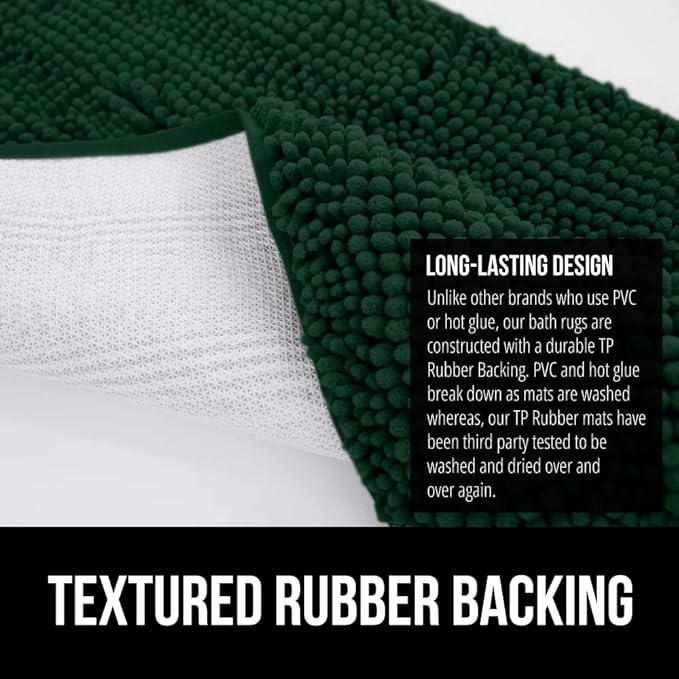 GORILLA GRIP Bath Rug Mat 30x20, Thick Soft Absorbent Chenille, Quick Dry Microfiber Mats, Rubber Backing Washable Shower Floor Rugs, US Designed Bathroom Bathmat Home Decor Accessories, Hunter Green