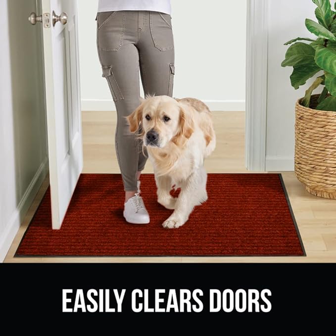 GORILLA GRIP Waterproof Traffic Guard Door Mat, 35x23, Heavy Duty Entryway Mats, Strong Rubber Back Commercial Utility Rugs for Office Hallway, Garage Floor and Home, Low Profile Carpet Runner, Red