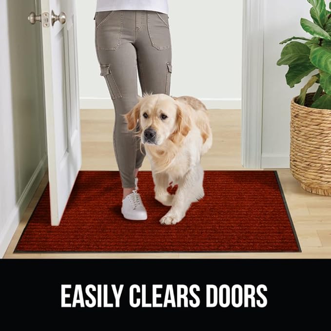 GORILLA GRIP Waterproof Traffic Guard Door Mat, 2 Pack Heavy Duty Entryway Mats, Strong Rubber Back Commercial Utility Rugs for Office Hallway, Garage Floor and Home, Low Profile Carpet, 35x23, Red