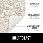 GORILLA GRIP Bath Rug Mat 30x20, Thick Soft Absorbent Chenille, Quick Dry Microfiber Mats, Rubber Backing Washable Shower Floor Rugs, US Designed Bathroom Bathmat Home Decor Accessories, Ivory Cream