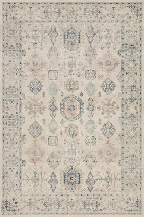 Loloi Hathaway Collection HTH-04 Beige/Multi 2'-0" x 5'-0", .25" Thick Accent Rug, Soft, Durable, Printed, Modern, Low Pile, Non-Shedding, Easy Clean, Living Room Rug