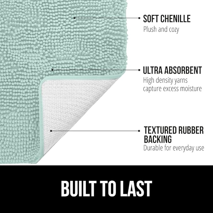 GORILLA GRIP Bath Rug Mat 60x24, Soft Absorbent Chenille, Quick Dry Microfiber Mats, Rubber Backing Washable Shower Floor Rugs, Bathmat Runner, US Designed Bathroom Home Decor Accessories Seablue