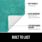 GORILLA GRIP Plush Absorbent Shaggy Chenille Bath Rug Mat for Oval Toilet Base with Rubber Backing, Machine Washable Rugs, Soft Microfiber Contour Mats for Toilets, Bathroom Decor, Turquoise