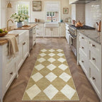 2x6 Runner Checkered Rug for Hallways Brown Washable Long Carpet Non-Slip Low Pile Boho Indoor Accent Throw Rug for Entrance Kitchen Bedroom Dining Laundry