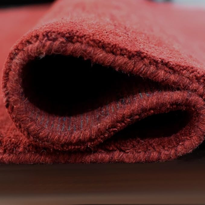 Hand Knotted Loom Wool ECO-Friendly Area Rugs - 8'x8', Octagon, Red Color, Solid Plain Design, High Pile Thick Handmade Anti Skid Area Rugs for Living Room, Bed Room (L00111)