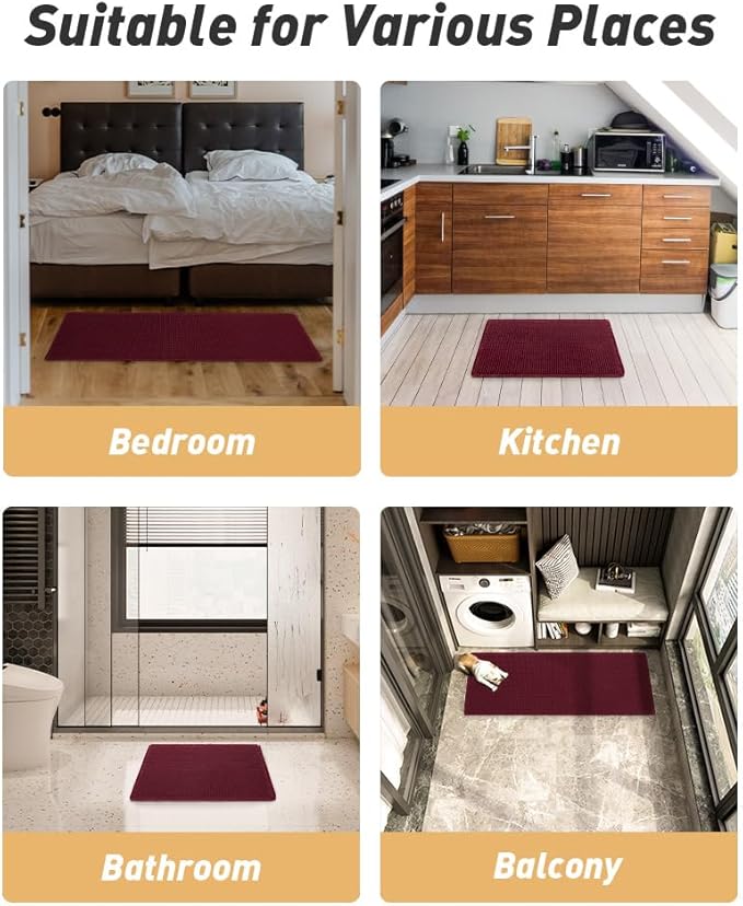 Upgraded Christmas Waffle Runner Rug Super Absorbent Non Slip Bath Mats for Bathroom Washable Bathroom Runner Rug with Tassels, Ideal for Hallway Bedroom Laundry Room, 2'x 4'(24" x 48"), Burgundy