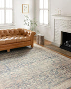 Loloi Hathaway Collection HTH-02 Denim/Multi 2'-6" x 7'-6", .25" Thick Runner Rug, Soft, Durable, Printed, Modern, Low Pile, Non-Shedding, Easy Clean, Living Room Rug