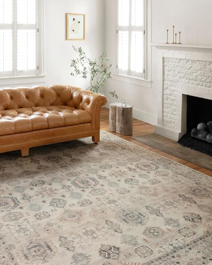 Loloi Hathaway Collection HTH-04 Beige/Multi 2'-3" x 3'-9", .25" Thick Accent Rug, Soft, Durable, Printed, Modern, Low Pile, Non-Shedding, Easy Clean, Living Room Rug