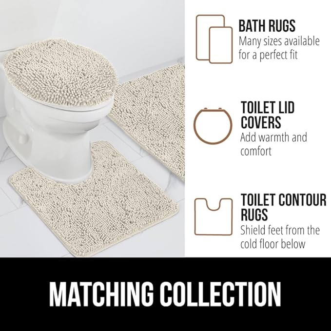 GORILLA GRIP Bath Rug Mat 36x24, Thick Absorbent Chenille, Quick Dry Microfiber Mats, Rubber Backing Washable Shower Floor Rugs, Bathmat Runner, US Designed Bathroom Home Decor Accessories Dusty Cloud