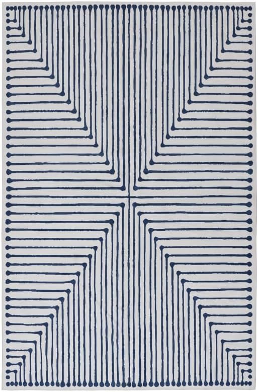 GLN Rugs Contemporary Collection - Machine Washable Area Rug, Contemporary Washable, Non Slip, Low Pile Chenille Rug, Living Room, Bedroom, Kitchen Rug (6' x 9' Blue Ivory)