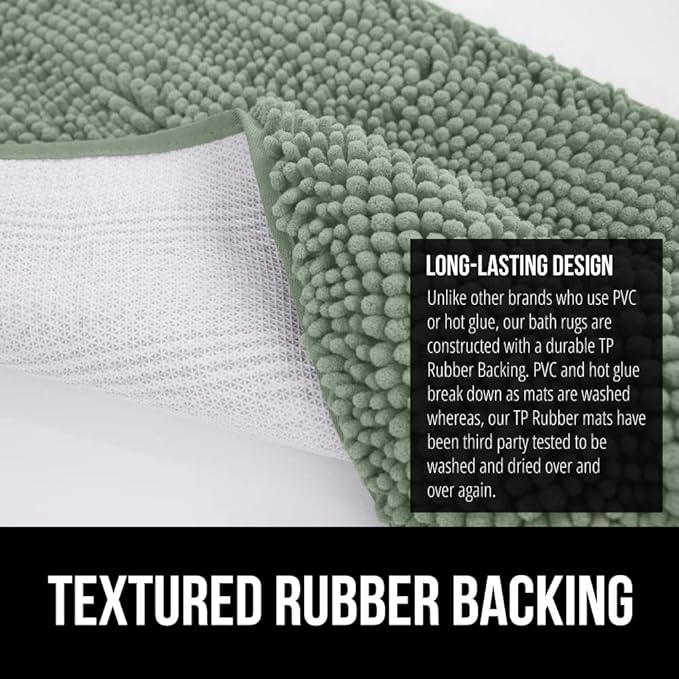 GORILLA GRIP Bath Rug Mat 30x20, Thick Soft Absorbent Chenille, Quick Dry Microfiber Mats, Rubber Backing Washable Shower Floor Rugs, US Designed Bathroom Bathmat Home Decor Accessories, Sage Green