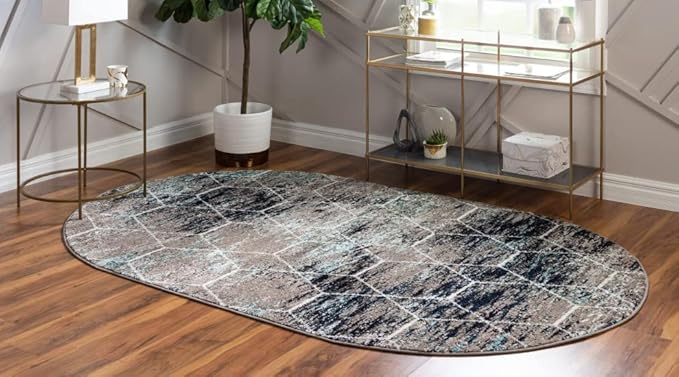 Unique Loom Trellis Frieze Collection Area Rug - Geometric (7' 10" x 10' Oval, Blue Multi/ Ivory)