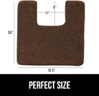 GORILLA GRIP Plush Absorbent Shaggy Chenille Bath Rug Mat for Square Toilet Base with Rubber Backing, Machine Washable Rugs, Soft Microfiber Contour Mats for Toilets, Bathroom Decor, Brown
