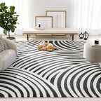 Abani Nomad Cream & Black Area Rug 5' x 8' for Living Room, Bedroom - Black Linear Curves Design - Durable & Easy to Clean