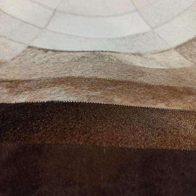 Round Faux Cowhide Leather Rug 5×5 ft – Brown & Beige Rustic Western Farmhouse Boho Concentric Patchwork Non-Slip Durable Faux Leather Area Carpet for Living Room, Bedroom & Office