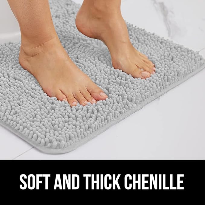 GORILLA GRIP Bath Rug Mat 48x24, Soft Absorbent Chenille, Quick Dry Microfiber Mats, Rubber Backing Washable Shower Floor Rugs, Bathmat Runner, US Designed Bathroom Home Decor Accessories Light Gray