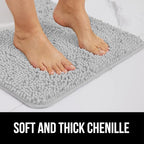 GORILLA GRIP Bath Rug Mat 70x24, Soft Absorbent Chenille, Quick Dry Microfiber Mats, Rubber Backing Washable Shower Floor Rugs, Bathmat Runner, US Designed Bathroom Home Decor Accessories Light Gray