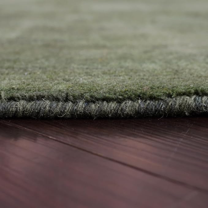 Hand Knotted Loom Wool ECO-Friendly Area Rugs - 6'x6', Octagon, Green Color, Solid Plain Design, High Pile Thick Handmade Anti Skid Area Rugs for Living Room, Bed Room (L00111)