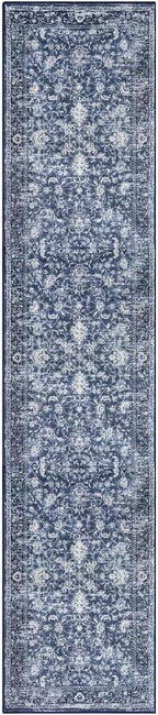 KILOCOCO Runner for Hallway 2.6x12 Runner Rug Printed Vintage Floral Washable Rug Kitchen Runners Soft Non-Slip Low Pile Hallway Runners Laundry Room Distressed Boho Rugs, Blue