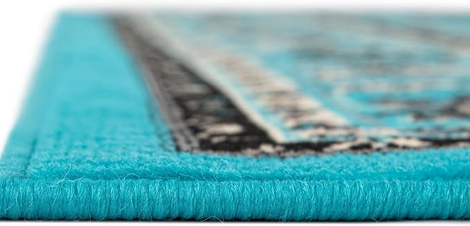 Unique Loom Sialk Hill Collection Area Rug - Washington (6' 1" x 9' Rectangle Turquoise/Black)