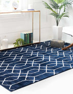 Unique Loom Glam Collection Area Rug - Trellis (6' 1' x 9' Rectangle, Navy Blue Silver/ Silver)