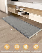 AMOAMI Upgraded Waffle Runner Rug Super Absorbent Non Slip Bath Mats for Bathroom Machine Washable Bathroom Runner Rug with Tassels, Ideal for Hallway Bedroom Laundry Room, 2' x 6', Darkgrey & Cream