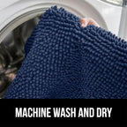 GORILLA GRIP Plush Absorbent Shaggy Chenille Bath Rug Mat for Oval Toilet Base with Rubber Backing, Machine Washable Rugs, Soft Microfiber Contour Mats for Toilets, Bathroom Decor, Navy Blu