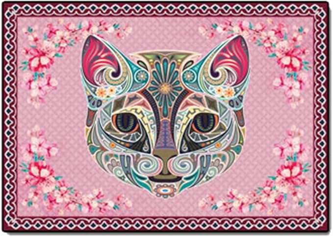 Cartoon Animal Pattern Area Rug Cute Cat Luxury Floral Decor for Carpet Farmhouse Bedroom Living Room Rugs Bathroom Kitchen Runner Mat Indoor Outdoor Non Slip Doormat 3' X 8'