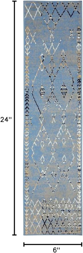 Furnish my Place Trellis Pattern Runner Rug - 2 ft. x 8 ft, Light Blue, Bohemian Rug with Transitional Design