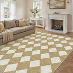 8x10 Checkered Area Rugs for Living Room Brown Machine Washable Large Rug Non-Slip Stain Resistant Low Pile Boho Accent Indoor Throw Carpet for Bedroom Dining Room Home Aesthetic Decor