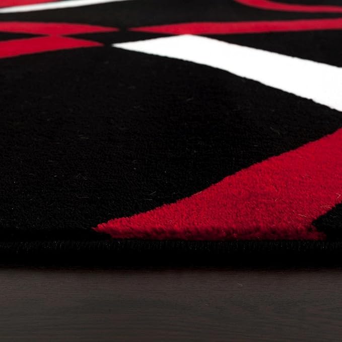 2305 Geometric Abstract Red Black 6x9 Area Rugs for Living Room