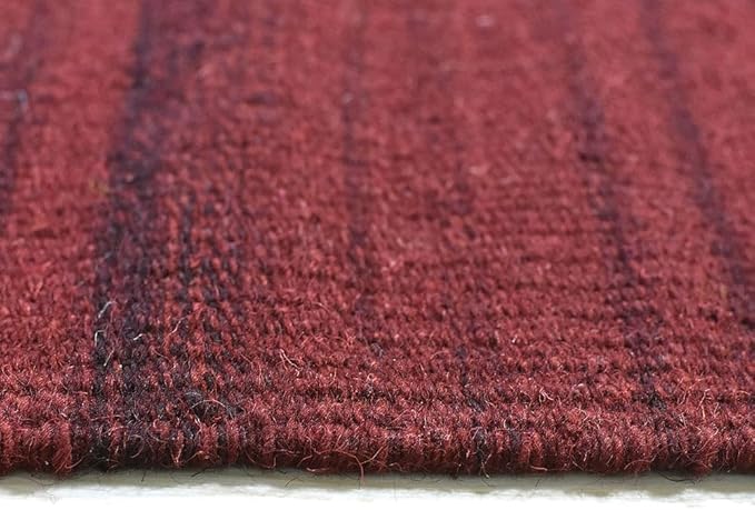 Rugsotic Carpets Hand Woven Flat Weave Kilim Wool 6'x9' Area Rug Solid Dark Red D00111