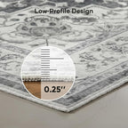 Marsail 8x10 Machine Washable Area Rug,Soft & Slip-Resistant, Vintage Floral Short-Pile with Reinforced Bound Edges, Large Rug for Living Room, Dining Room, Bedroom,Light Grey