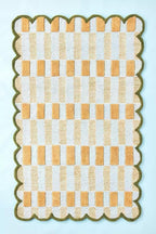 Hand-Tufted Wool Area Rug with Scalloped Edges, Beige and Green Plaid Pattern, Cozy and Soft Accent Rug for Living Room, Bedroom, and Nursery, Handmade Decorative Rug