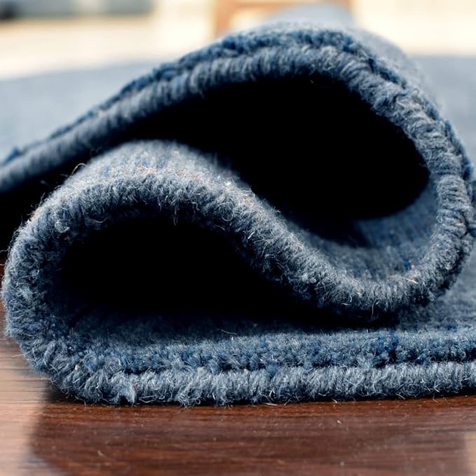 Hand Knotted Loom Wool ECO-Friendly Area Rugs - 8'x8', Round, Blue Color, Solid Plain Design, High Pile Thick Handmade Anti Skid Area Rugs for Living Room, Bed Room (L00111)