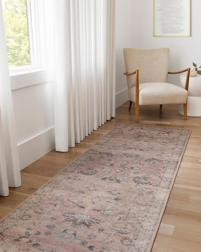 Loloi Hathaway Collection HTH-06 Blush/Multi 2'-0" x 5'-0", .25" Thick Accent Rug, Soft, Durable, Printed, Modern, Low Pile, Non-Shedding, Easy Clean, Living Room Rug