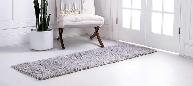 Unique Loom Davos Shag Collection Area Rug - Solid (2' 7" x 10' Runner, Sterling)