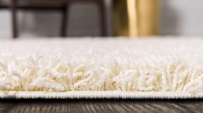 Unique Loom Solid Shag Collection Area Rug (2' 7" x 19' 8" Runner, Pure Ivory)